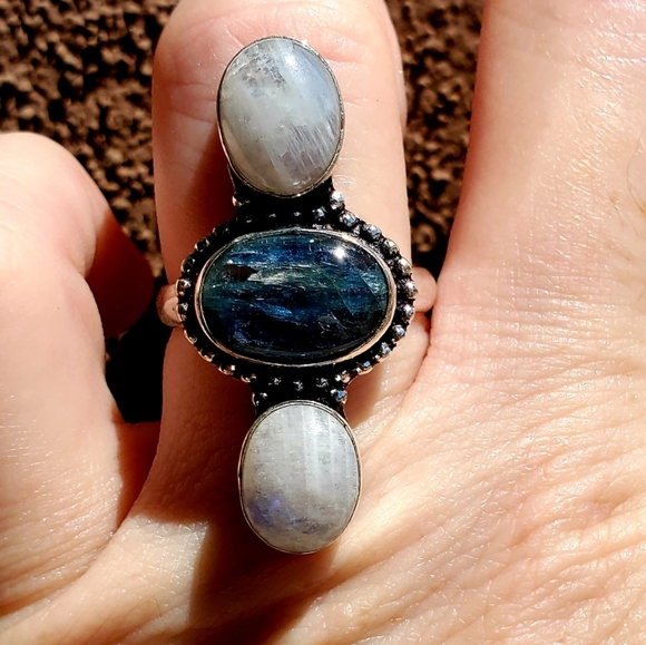 New Kyanite & Rainbow Moonstone 925 Silver Ring. - Picture 12 of 12